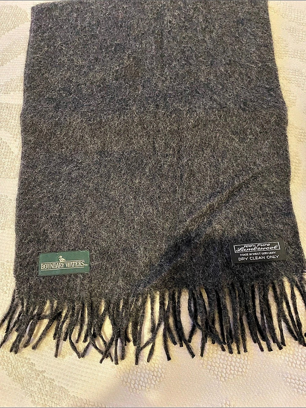 Boundary Water  Lambs Wool Scarf in Dark Gray Like New
